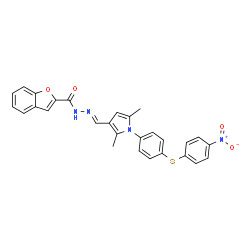 2-Benzofurancarboxylicacid,[[2,5-dimethyl-1-[4-[(4-nitrophenyl)thio]phenyl]-1H-pyrrol-3-yl]methylene]hydrazide(9CI)结构式