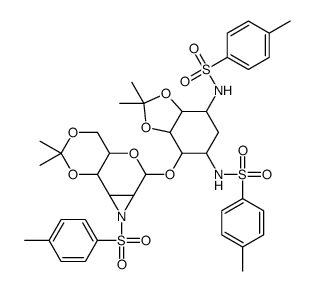 2-deoxy-6-O-(2,3-dideoxy-4,6-O-isopropylidene-2,3-(N-tosylepimino)mannopyranosyl)-4,5-O-isopropylidene-1,3-di-N-tosylstreptamine Structure