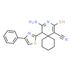4-imino-2-mercapto-5-(4-phenyl-1,3-thiazol-2-yl)-3-azaspiro[5.5]undec-1-ene-1-carbonitrile结构式
