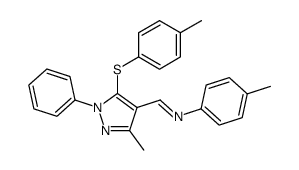 1-[3-methyl-5-(4-methylphenyl)sulfanyl-1-phenylpyrazol-4-yl]-N-(4-methylphenyl)methanimine结构式