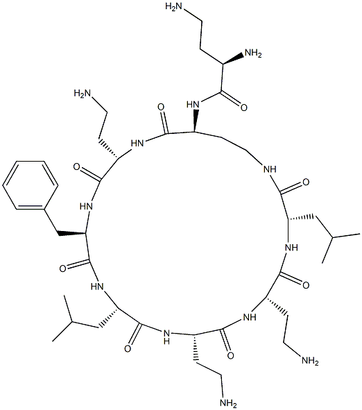 N2-D-DAB-Cyclo[L-DAB*-L-DAB-D-Phe-L-Leu-L-DAB-L-DAB-L-Leu-] structure