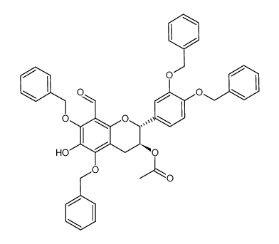 (2R,3S)-3-acetoxy-5,7,3',4'-tetra-O-benzyl-8-formyl-6-hydroxyflavan Structure