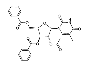 1-(2-O-acetyl-3,5-di-O-benzoyl-β-D-xylofuranosyl)thymine Structure