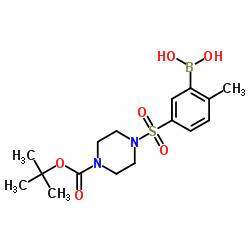 (5-((4-(叔-丁氧基羰基)哌嗪-1-基)磺酰)-2-甲基苯基)硼酸结构式