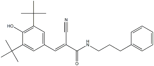 2-Propenamide, 3-[3,5-bis(1,1-dimethylethyl)-4-hydroxyphenyl]-2-cyano-N-(3-phenylpropyl)-, (2E)-结构式