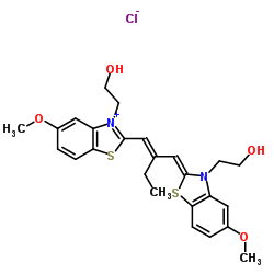 3,3'-Di(2-hydroxyethyl)-5,5'-dimethoxy-9-ethylthiacarbocyanine chloride structure