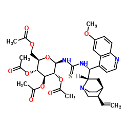 N-[(8α,9R)-6'-Methoxycinchonan-9-yl]-N'-(2,3,4,6-tetra-O-acetyl-β-D-glucopyranosyl)-Thiourea structure