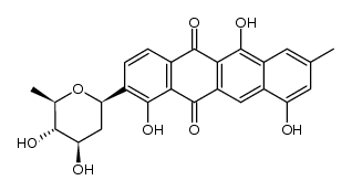 1,6,10-Trihydroxy-2-(2,6-dideoxy-β-D-arabino-hexopyranosyl)-8-methylnaphthacene-5,12-dione结构式