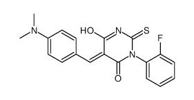 5-[[4-(dimethylamino)phenyl]methylidene]-1-(2-fluorophenyl)-2-sulfanylidene-1,3-diazinane-4,6-dione结构式