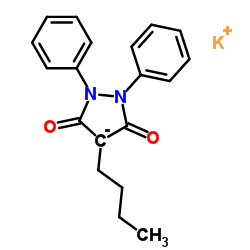 Potassium 4-butyl-3,5-dioxo-1,2-diphenylpyrazolidin-4-ide结构式