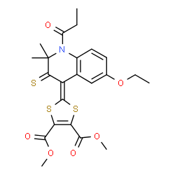 dimethyl 2-(6-ethoxy-2,2-dimethyl-1-propanoyl-3-thioxo-2,3-dihydroquinolin-4(1H)-ylidene)-1,3-dithiole-4,5-dicarboxylate结构式
