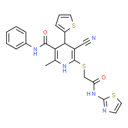 5-cyano-2-methyl-6-((2-oxo-2-(thiazol-2-ylamino)ethyl)thio)-N-phenyl-4-(thiophen-2-yl)-1,4-dihydropyridine-3-carboxamide结构式