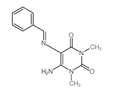 6-amino-5-(benzylideneamino)-1,3-dimethyl-pyrimidine-2,4-dione structure