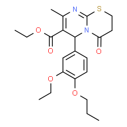 ethyl 6-(3-ethoxy-4-propoxyphenyl)-8-methyl-4-oxo-3,4-dihydro-2H,6H-pyrimido[2,1-b][1,3]thiazine-7-carboxylate结构式