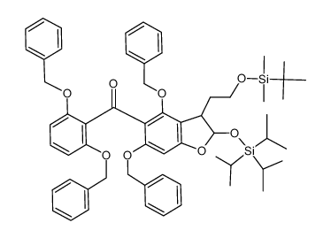 5-keto-[[2',6'-bis(O-benzyl)phenyl]-3-[2-(t-butyldimethylsilyloxy)ethyl]-4,6-bis(O-benzyl)-2,3-dihydrobenzofuran-2-yloxy]triisopropylsilane结构式