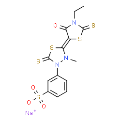 sodium m-[5-(3-ethyl-4-oxo-2-thioxo-5-thiazolidinylidene)-4-methyl-2-thioxo-1,3,4-thiadiazolidin-3-yl]benzenesulphonate structure