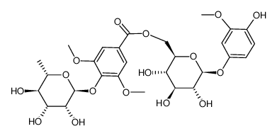 2-Methoxyhydroquinone 4-O-(6-O-(4-O-α-L-rhamnopyranosyl)-syringyl)-β-D-glucopyranoside Structure