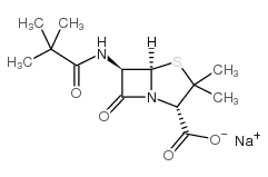 3,3-Dimethyl-6-((2,2-dimethyl-1-oxopropyl)amino)-7-oxo-4-thia-1-azabicyclo[3.2.0]heptane-2-carboxylic acid monosodium salt structure