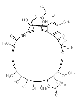 2,7-(Epoxypentadeca(1,11,13)trienimino)naphtho(2,1-b)furan-1,11(2H)-dione, 3-formyl-5,6,9,17,19,21-hexahydroxy-23-methoxy-2,4,12,16,18,20,22-heptamethyl-, 21-acetate, O-ethyloxime Structure