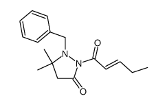 1-benzyl-2-[(E)-2-pentenoyl]-5,5-dimethyl-pyrazolidin-3-one Structure