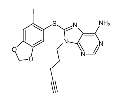 8-[(6-iodo-1,3-benzodioxol-5-yl)sulfanyl]-9-pent-4-ynylpurin-6-amine结构式