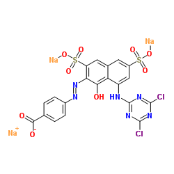 Trisodium 4-[(E)-{8-[(4,6-dichloro-1,3,5-triazin-2-yl)amino]-1-hydroxy-3,6-disulfonato-2-naphthyl}diazenyl]benzoate Structure