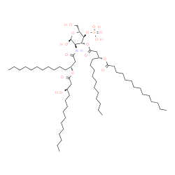 2-Deoxy-2-[(R)-3-[(R)-3-hydroxytetradecanoyloxy]tetradecanoylamino]-3-O-[(R)-3-(tetradecanoyloxy)tetradecanoyl]-α-D-glucopyranose 4-phosphoric acid structure