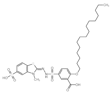 Benzoic acid,2-(hexadecyloxy)-5-sulfo-,5-[(3-methyl-5-sulfo-2-benzothiazolinylidene)hydrazide] (8CI)结构式