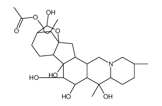 Cevane-3,4,14,15,16,20-hexol, 4,9-epoxy-, 3-acetate, (3beta,4alpha,15a lpha,16beta)- Structure