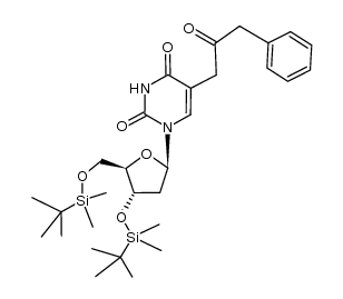 3',5'-bis-O-(tert-butyldimethylsilyl)-5-(3-phenyl-2-oxopropyl)-2'-deoxyuridine结构式