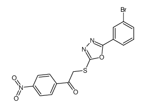 2-((5-(3-bromophenyl)-1,3,4-oxadiazol-2-yl)thio)-1-(4-nitrophenyl)ethan-1-one structure