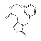 4-Thiazoleaceticacid, 2,3-dihydro-3-(phenylmethyl)-2-thioxo-, ethyl ester Structure