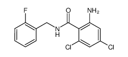 2-amino-4,6-dichloro-N-(2-fluoro-benzyl)-benzamide结构式