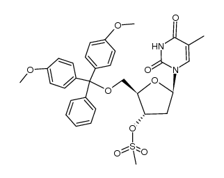 5'-O-(4,4'-dimethoxytrityl)-3'-mesyl-2',3'-dideoxythymidine结构式