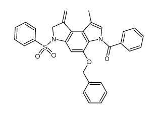 6-benzoyl-5-(benzyloxy)-1,2-dihydro-8-methyl-1-methylidene-3-(phenylsulfonyl)-3H-pyrrolo[3,2-e]indole结构式