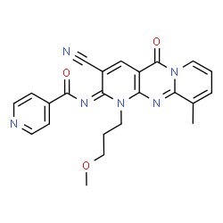 N-[(2E)-3-cyano-1-(3-methoxypropyl)-10-methyl-5-oxo-1,5-dihydro-2H-dipyrido[1,2-a:2',3'-d]pyrimidin-2-ylidene]pyridine-4-carboxamide structure