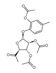 2-acetoxy-4-methylphenyl 2',3'-di-O-acetyl-6'-deoxy-β-D-arabino-5'-hexulofuranoside结构式