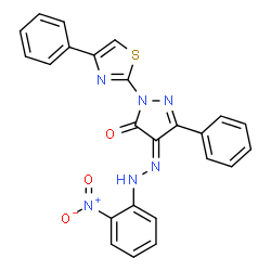 4-[(2-nitrophenyl)hydrazono]-5-phenyl-2-(4-phenyl-1,3-thiazol-2-yl)-2,4-dihydro-3H-pyrazol-3-one结构式