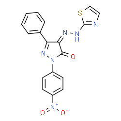 2-(4-nitrophenyl)-5-phenyl-4-(1,3-thiazol-2-ylhydrazono)-2,4-dihydro-3H-pyrazol-3-one Structure