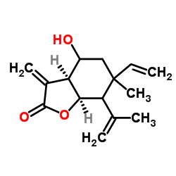 (3aS,7aR)-4-Hydroxy-7-isopropenyl-6-methyl-3-methylene-6-vinylhexahydro-1-benzofuran-2(3H)-one结构式