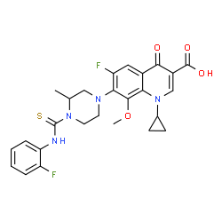 3-Quinolinecarboxylic acid, 1-cyclopropyl-6-fluoro-7-[4-[[(2-fluorophenyl)amino]thioxomethyl]-3-Methyl-1-piperazinyl]-1,4-dihydro-8-Methoxy-4-oxo- Structure