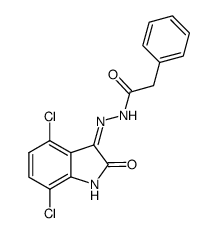 phenyl-acetic acid [(3Z)-4,7-dichloro-2-oxo-1,2-dihydro-indol-3-ylidene]-hydrazide结构式