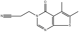 3-{5,6-dimethyl-4-oxo-3H,4H-thieno[2,3-d]pyrimidin-3-yl}propanenitrile structure