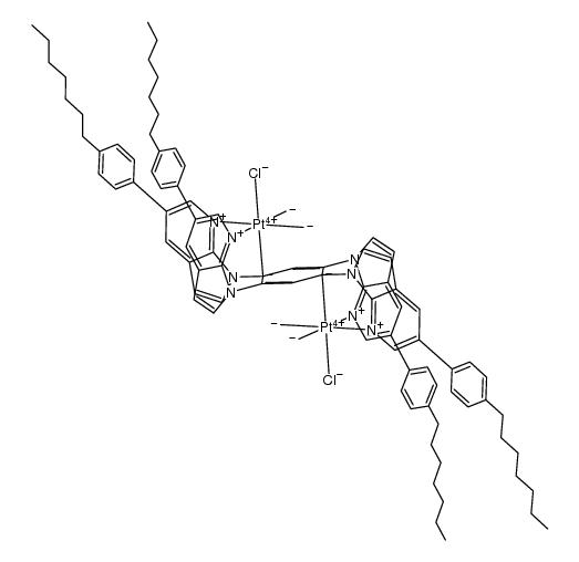 [Pt(IV)2Cl2Me4(κ3:κ3-1,2,4,5-tetrakis(5-(p-C7H15C6H4)-7-azaindol-1-yl)benzene)] Structure