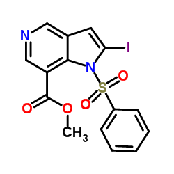 Methyl 2-iodo-1-(phenylsulfonyl)-1H-pyrrolo[3,2-c]pyridine-7-carboxylate structure