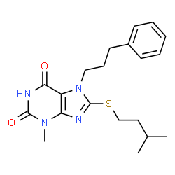 8-(isopentylthio)-3-methyl-7-(3-phenylpropyl)-3,7-dihydro-1H-purine-2,6-dione Structure