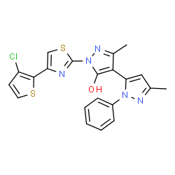 1-[4-(3-CHLORO-2-THIENYL)-2-THIAZOYL]-1'-PHENYL-3,3'-DIMETHYL-5-HYDROXY-[4,5']-BIPYRAZOL结构式