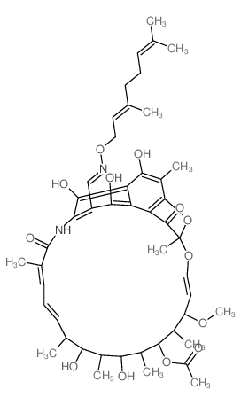 3-[((E)-3,7-dimethyl-octa-2,6-dienyloxyimino)-methyl]-rifamycin结构式