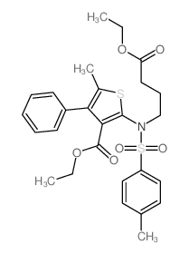 ethyl 2-[3-ethoxycarbonylpropyl-(4-methylphenyl)sulfonyl-amino]-5-methyl-4-phenyl-thiophene-3-carboxylate结构式