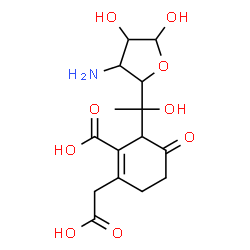 3-amino-5-C-(3-carboxy-4-(carboxymethyl)-2-oxo-3-cyclohexen-1-yl)altrofuranose structure